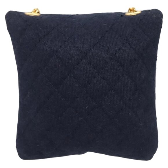 CHANEL Matelasse Chain Pouch Shoulder Bag Cotton Navy Gold CC Auth - Picture 10 of 15